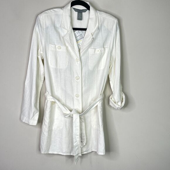 New Jessica Holbrook Linen Blend Button Up Tie Waist Top Women's Size Small - Picture 1 of 7